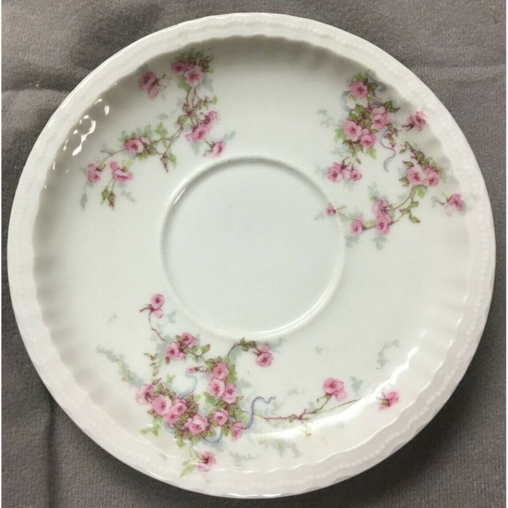 VINTAGE Theodore Haviland Limoges France 5½" Saucer Pink Roses/Blue Ribbons 1903
